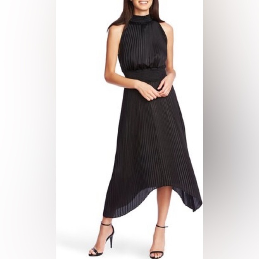 1 STATE‎ Black halter neck pleated skirt midi dress size S. - Picture 2 of 16